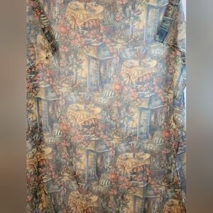 Vintage Curtain Panel Rather Sheer Brown Tea  Party